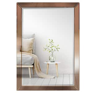 Rectangular Mirror on Mirror, Rose.Gold/Copper Beveled Bathroom Vanity Decorative Mirror (36 in. H x 24 in. W)