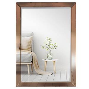 Rectangular Mirror on Mirror, Rose.Gold/Copper Beveled Bathroom Vanity Decorative Mirror (36 in. H x 24 in. W)