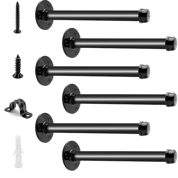 10 in. Industrial Iron Pipe Shelf Brackets, Heavy Duty Metal Shelving Brackets for DIY Shelves (6-Pack)