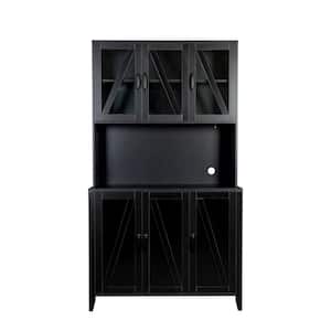 39.37 in. W x 15.75 in. D x 70.87 in. H Black Linen Cabinet Kitchen Pantry with Glass Doors, Drawers & Open Shelves