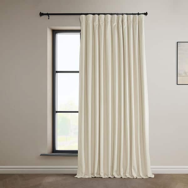 Exclusive Fabrics & Furnishings Signature Diva Cream Ivory Plush Velvet Extrawide Hotel Blackout Rod Pocket Curtain - 100 in. W x 108 in. L (1 Panel)