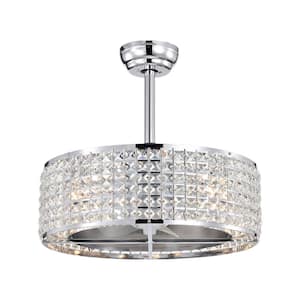 20.67 in. Indoor Chrome Crystal Cage Ceiling Fan with Light and Remote, Bulb not included