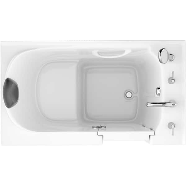 Safe Premier Series 30 in. L x 52 in. W Right Side Drain Soaker Jetted Bathtub in White with Fast Filling Faucet Set