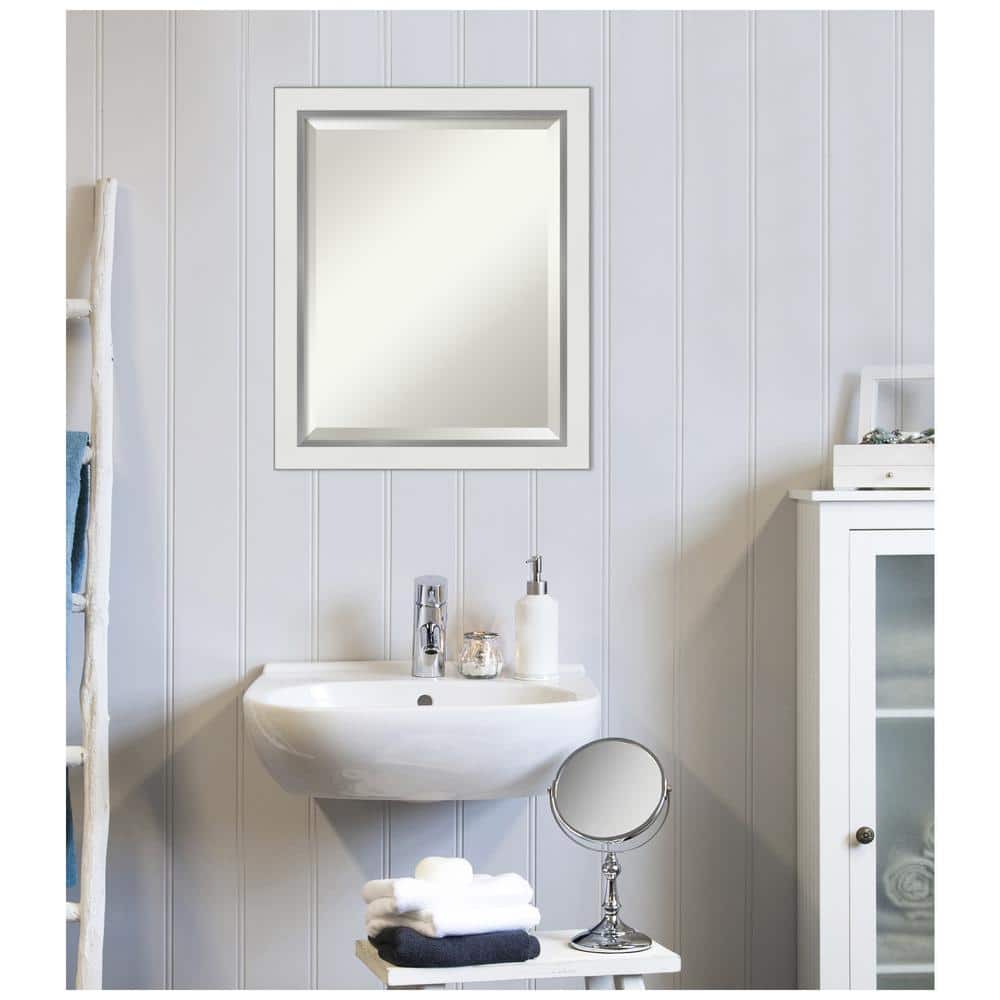 Eva White Silver Narrow Framed Vanity Mirror