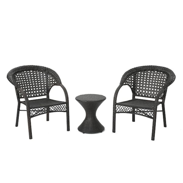 Noble House Bradford Multi-Brown 3-Piece Faux Rattan Patio Conversation Seating Set