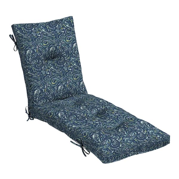 earthFIBER Outdoor Tufted Chaise Cushion, Rain-Proof, Cushion for Chaise Lounger Sapphire Blue Ridge Paisley