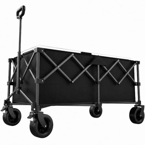 9.53 cu. ft. Metal Bin Garden Cart Collapsible Heavy Duty Wagon with 440 lbs Capacity, Adjustable Handle, Wheels