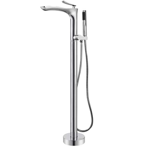 Eisen Home SevenFalls Single-Handle Floor Mounted Freestanding Tub Faucet with Handheld Shower in Polished Chrome
