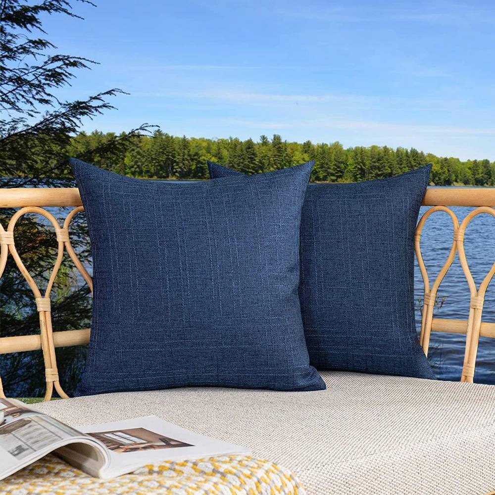 Blue 24'' Outdoor Waterproof Checkered Pillow Covers Set