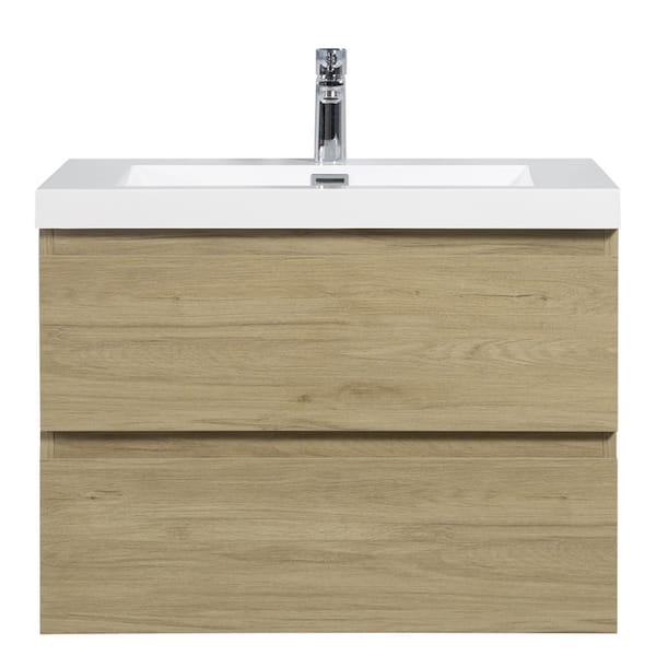 JimsMaison 30 in. W x 20 in. D x 22 in. H Single Sink Floating Bath Vanity in Natural Oak with Glossy White Resin Top
