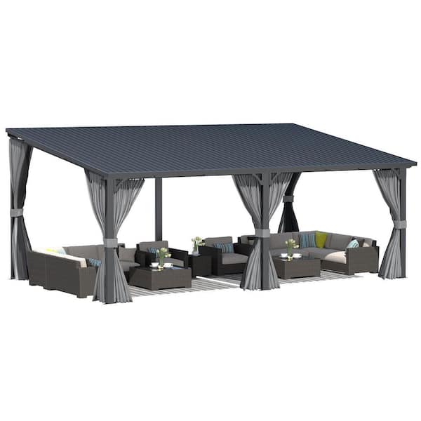 AECOJOY 20 ft. x 12 ft. Metal Outdoor Lean to Wall-Mounted Hardtop