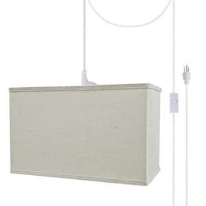 1-Light White Plug-In Swag Pendant with Light Grey Hardback Rectangular Fabric Shade