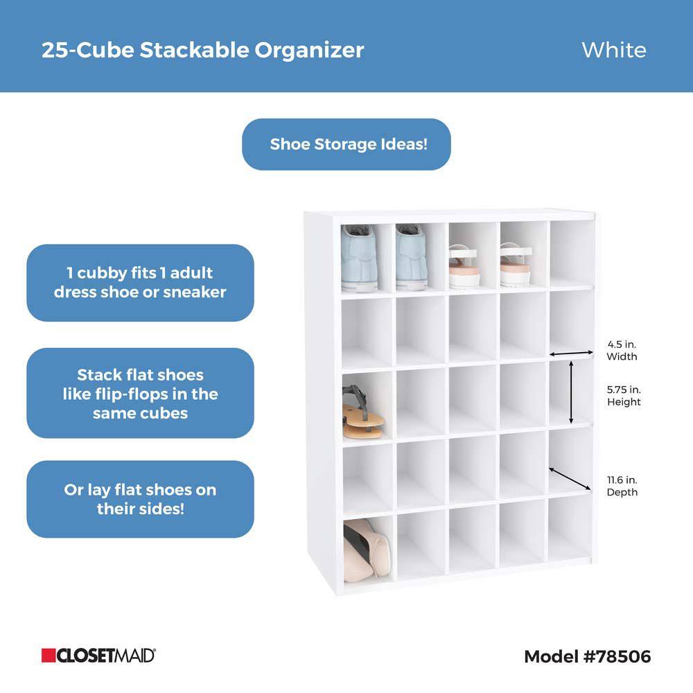 White Stackable 25-Compartment Shoe Organizer