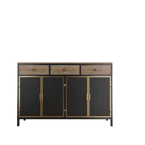 47.64 in. W x 14.17 in. D x 31.89 in. H Dark Gray Linen Cabinet Sideboard with 3-Top Drawers and 4-Doors