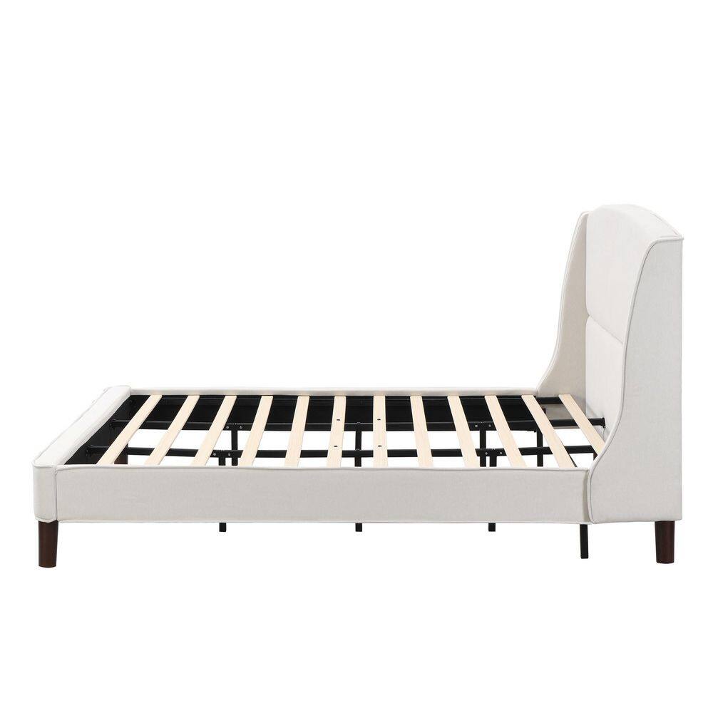 Core Beige Upholstered Wood Frame California King Size Platform Bed with Wingback Headboard - thumbnail 3