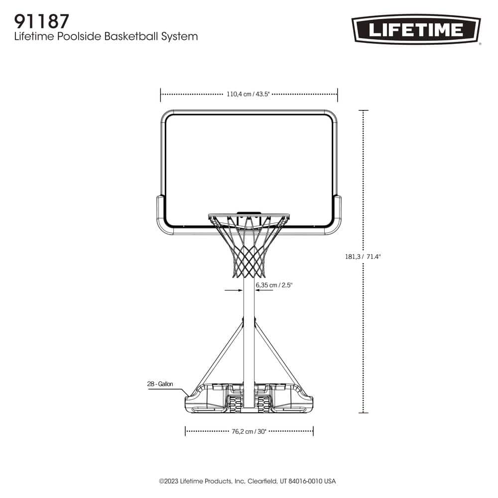 44" Blue and White Polycarbonate Poolside Basketball Hoop