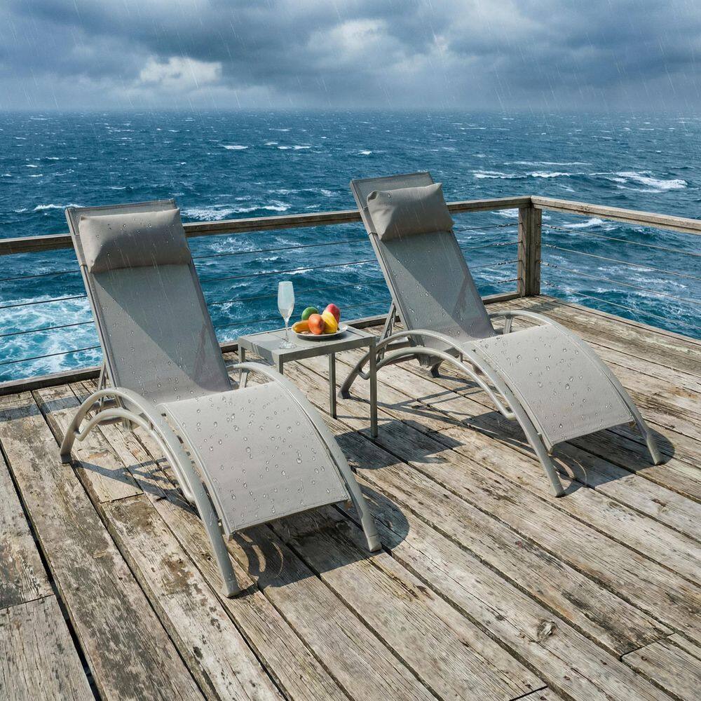 Light Gray 3-Piece Aluminum Outdoor Pool Recling Chaise Lounge Chairs with Side Table price history on PriceWatchPro