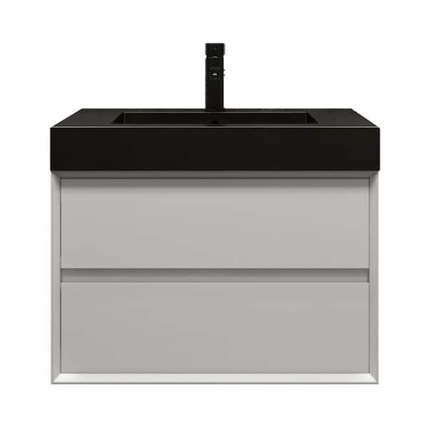 MIA 30 in. W x 20 in. D x 24 in. H Single Sink Floating Bath Vanity in Gloss White with Black Stainless Steel Top