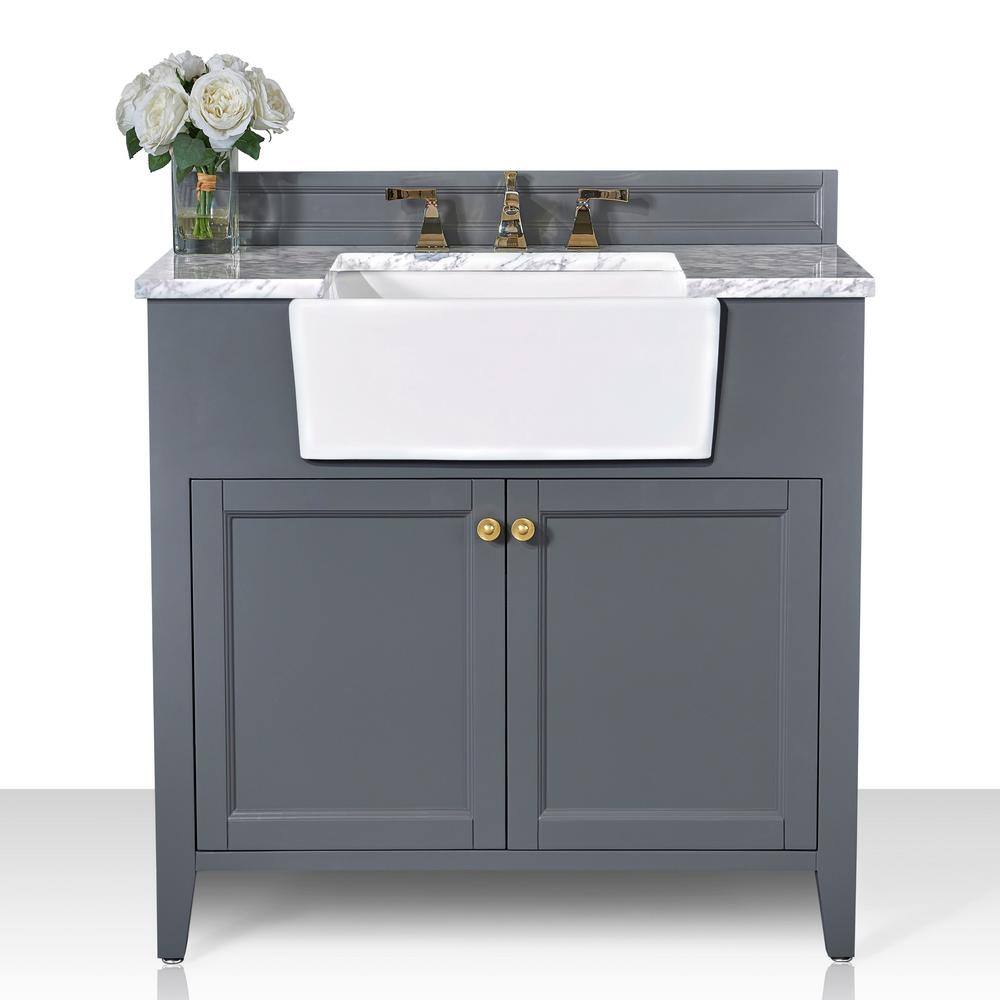 Adeline 36'' Sapphire Gray Wood Bathroom Vanity with Marble Top
