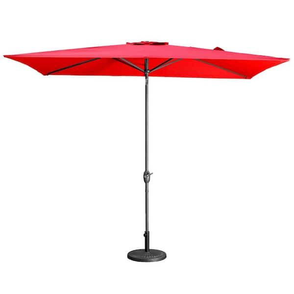 Sudzendf 10 ft. x 6.5 ft. Aluminum Market Patio Umbrella in Red with Crank and Stand, Uv Protection