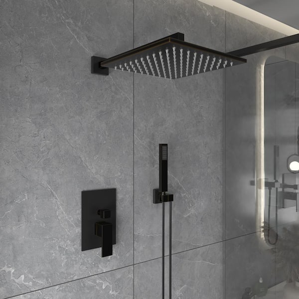 2-Spray Patterns With 2.5 GPM 12 in. Showerhead Wall Mounted Dual Shower Heads With Valve in Oil Rubbed Bronze