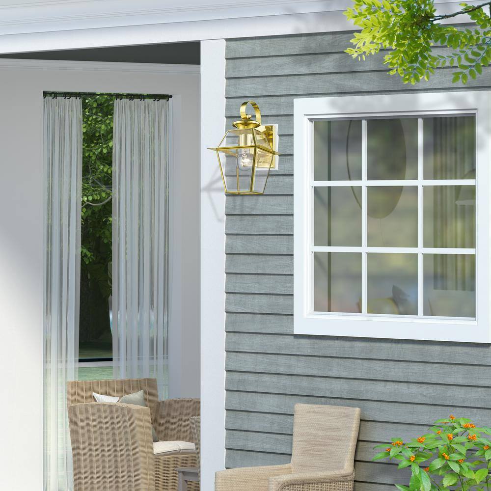 Elegant Westover Outdoor Wall Lantern in Polished Brass with Clear Glass