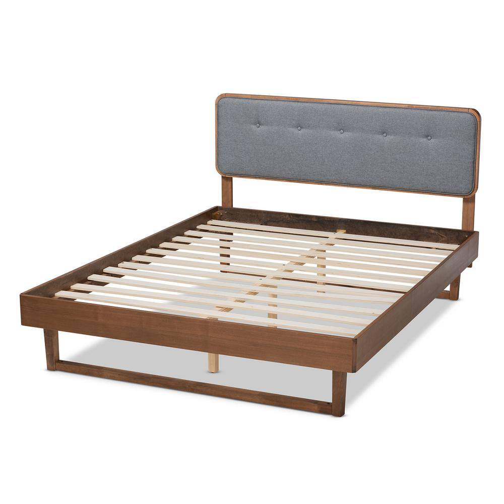 King Ash Walnut and Dark Gray Tufted Upholstered Bed with Slats