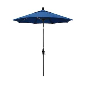 7.5 ft. Matted Black Aluminum Market Patio Umbrella Fiberglass Ribs and Collar Tilt in Regatta Sunbrella