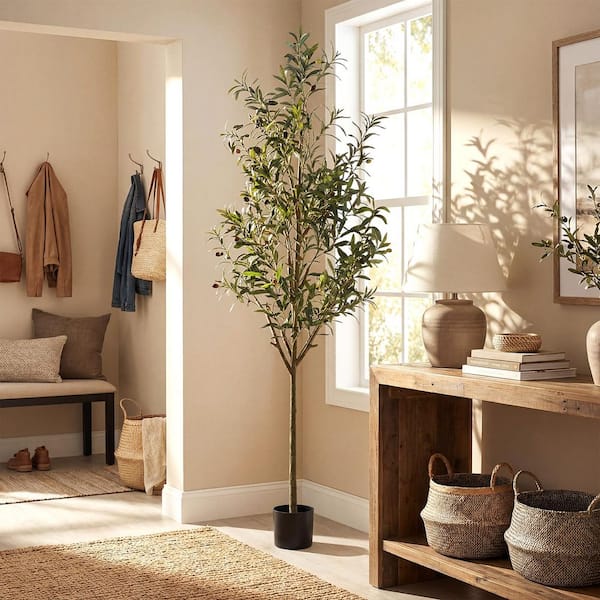 XRAMFY Faux 6.9 ft. Artificial Olive Tree in Pot for Indoor
