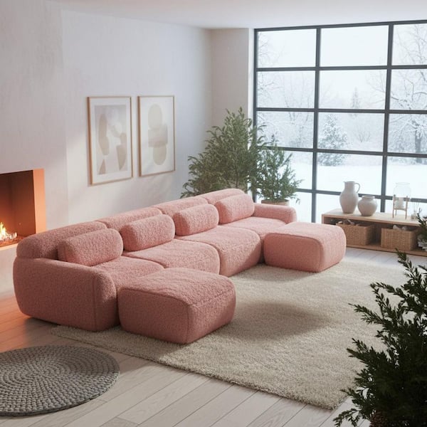 Homy Casa 149 in. Pillow Top Arm 6-Piece Plush Microfiber Modular