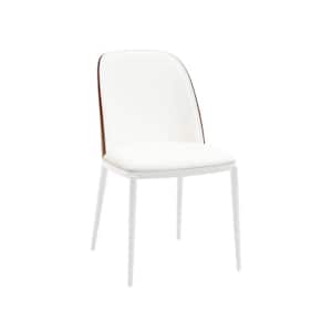 Tule Modern Dining Chair with PU Leather Seat and White Powder-Coated Steel Frame (Walnut/White)