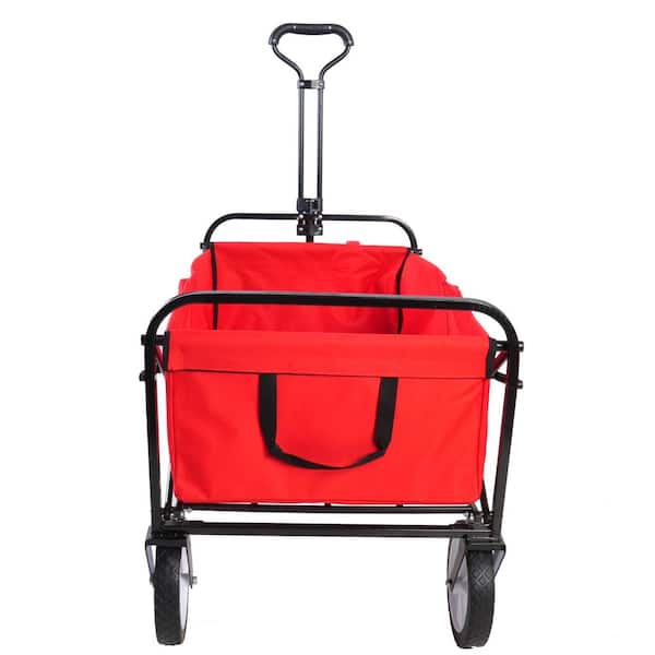 TIRAMISUBEST Black Steel Outdoor Garden Camping Folding Wagon Shopping Serving Cart in Red