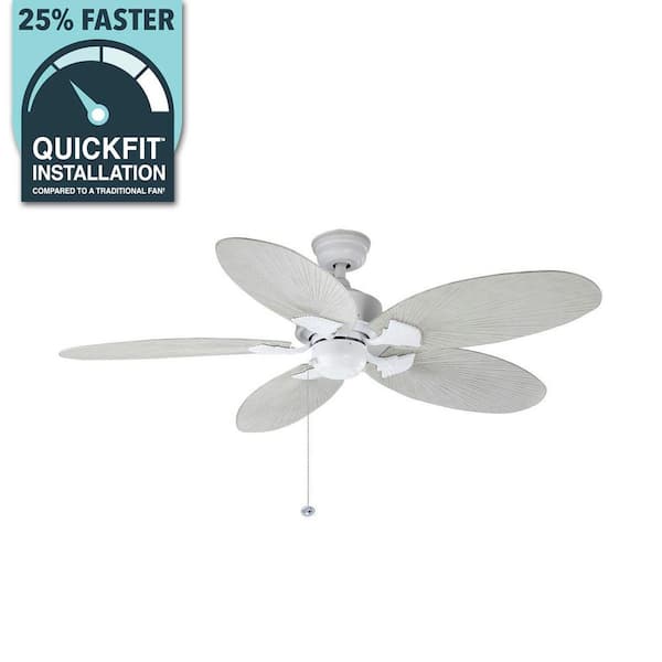 Lillycrest 52 in. Indoor/Outdoor Matte White Ceiling Fan with Downrod and Reversible Motor; Light Kit Adaptable