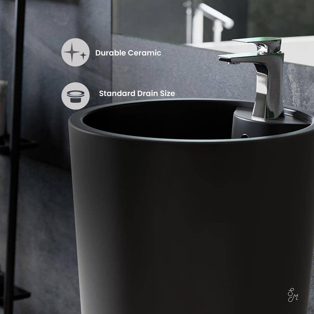 Monaco Matte Black Ceramic Pedestal Sink