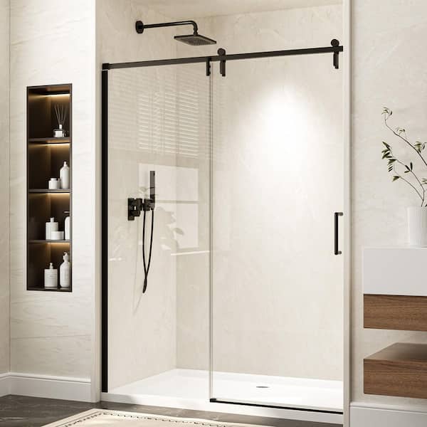 60 in. x 76 in. H Sliding Shower Door in Black