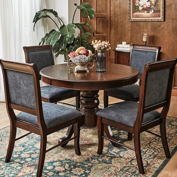 Homy Casa Zackary 5-Piece Round Brown Wood Top Table Dining Set ( Seats 4 )