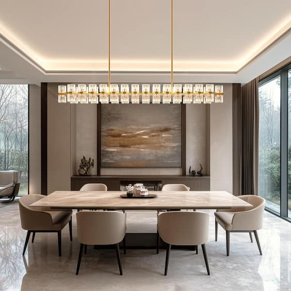 52.95 in 60-Light Rectangular Crystal Chandelier with Copper Finish for Dining Rooms and Kitchens