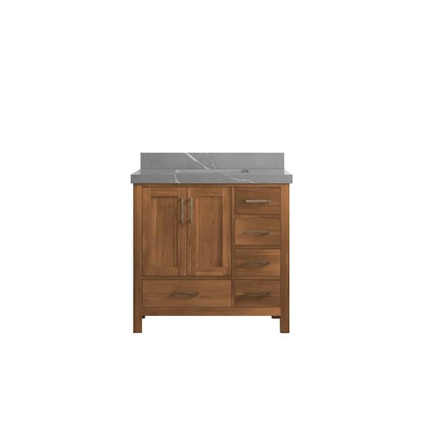 Willow Collections Malibu Teak 36 in. W x 22 in. D x 36 in. H Single Sink Bath Vanity Center in Gold Teak with 2" Piatra Quartz Top