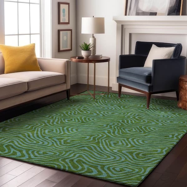 Mayfield Premium Machine Washable Abstract AMF1031 Green 5 ft. x 7 ft. 6 in. Area Rug