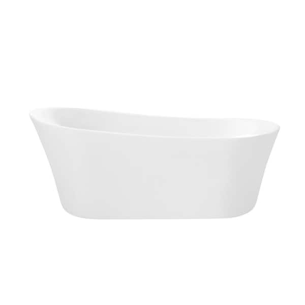 Coniston 60 in. Acrylic Freestanding Flatbottom Bathtub in White with Overflow and Drain in Brushed Nickel Included