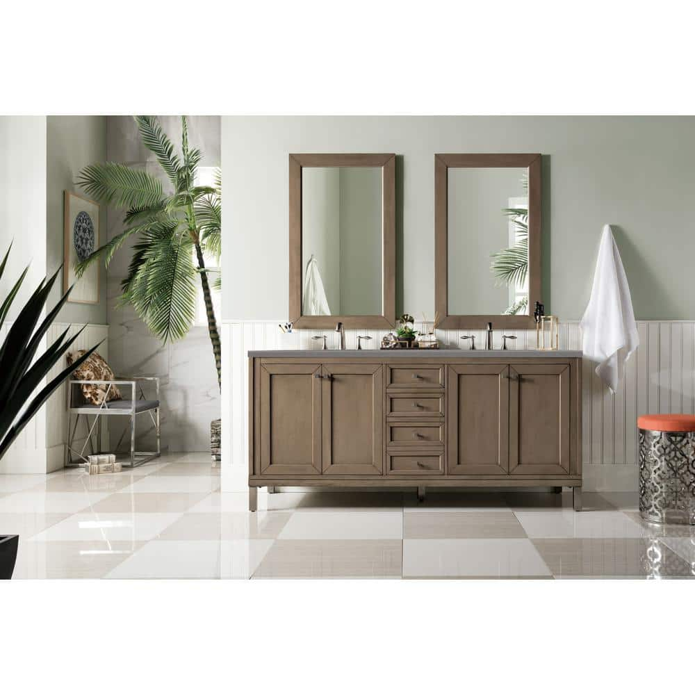 Chicago 72 in. W x 23.5 in.D x 33.8 in. H Double Bath Vanity in Whitewashed Walnut with Quartz Top in Grey Expo -  James Martin Vanities, 305V72WWW3GEX