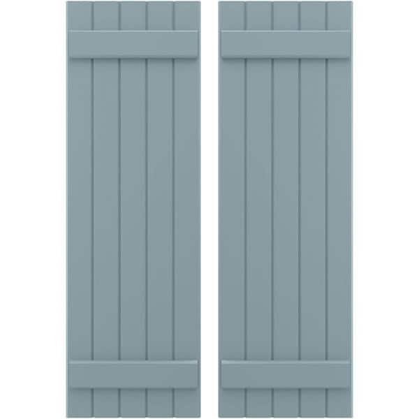 Ekena Millwork 17-1/2 in. W x 38 in. H Americraft 5-Board Exterior Real Wood Joined Board and Batten Shutters in Peaceful Blue