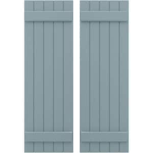 17-1/2 in. W x 50 in. H Americraft 5 Board Exterior Real Wood Joined Board and Batten Shutters Peaceful Blue