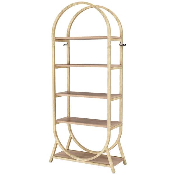 BYBLIGHT Eulas 70.8 in. Tall Oak Wood 5-Shelf Modern Bookcase for Living Room