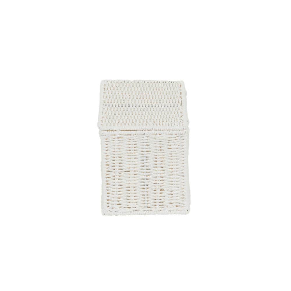 Compact White Paper Rope Wicker Storage Basket with Lid