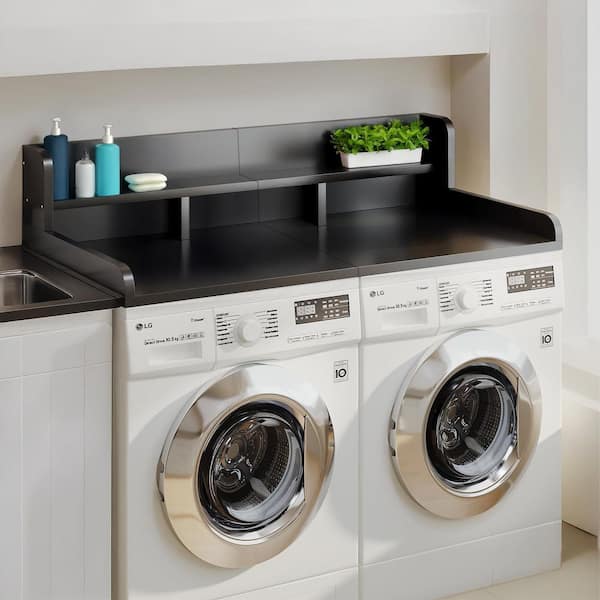 Black MDF Washer Dryer Countertop, 2-Tier Organizer with Edge for Laundry Kitchen Counter Storage Organization