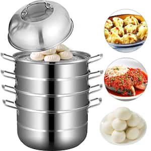 Stainless Steel Dumpling Steamer 5-Titer Electric Grill Stove Dia-11.8 in. for Cook Soup, Noodles, Fishes Work with Gas