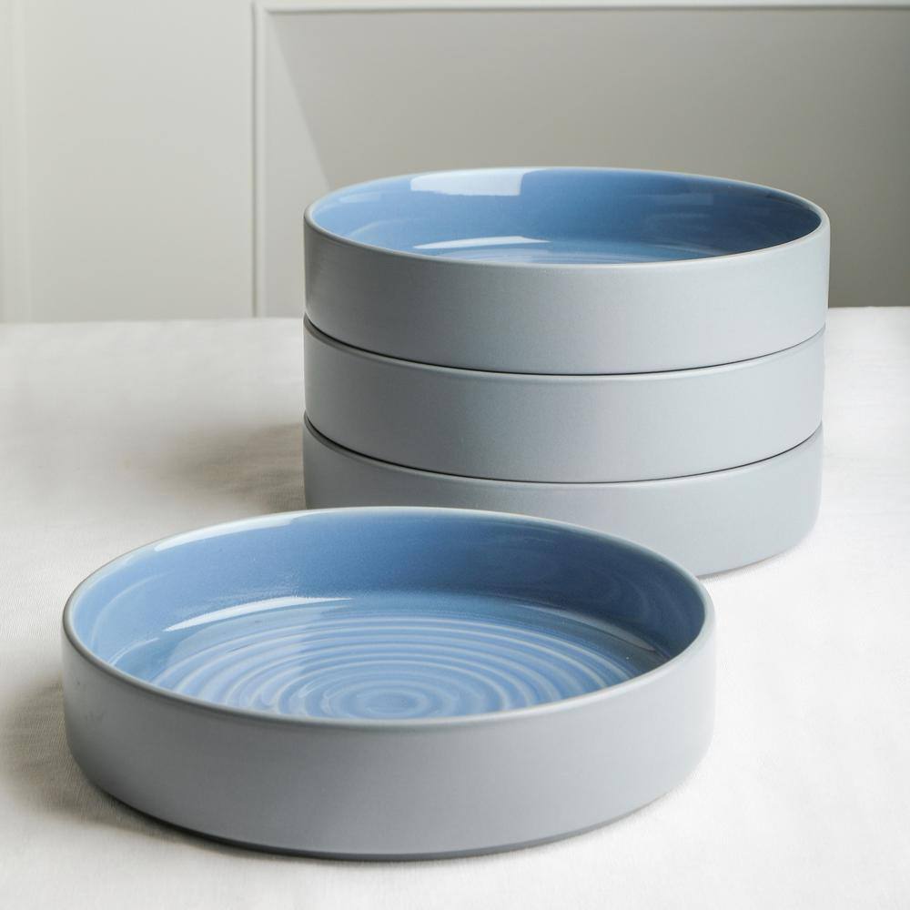 Elica 12-Piece Blue and Grey Ceramic Dinnerware Set