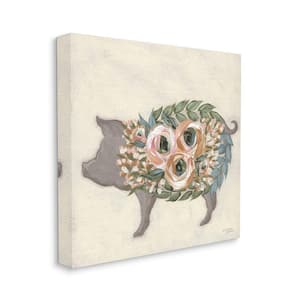 Charming Farm Pig Green Pink Floral Body by Michele Norman Unframed Print Animal Wall Art 17 in. x 17 in.
