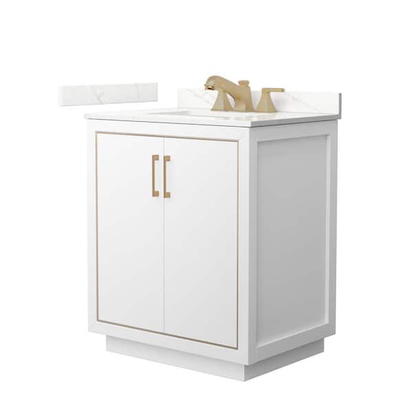Wyndham Collection Icon 30 in. W x 22 in. D x 35 in. H Single Bath Vanity in White with Giotto Quartz Top